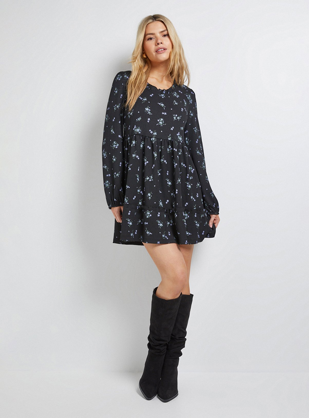 DOROTHY PERKINS Floral Tiered Scoop Neck Jersey Smock Mini Dress 12 - Image 4 thumbnail